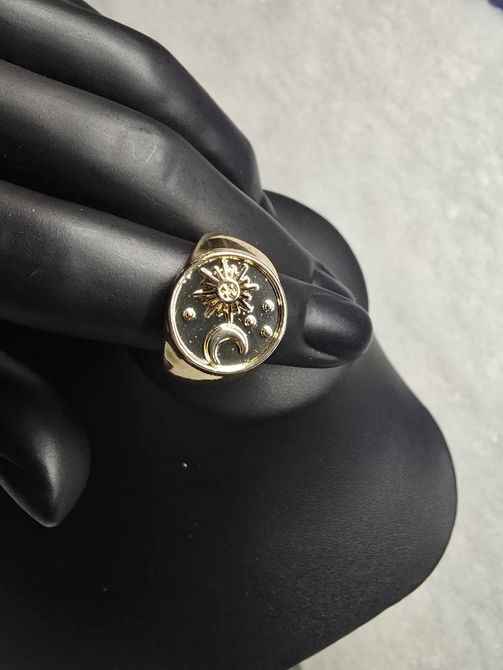 Gold-Tone Sun & Moon Signet Ring - Men's Fashion Ring